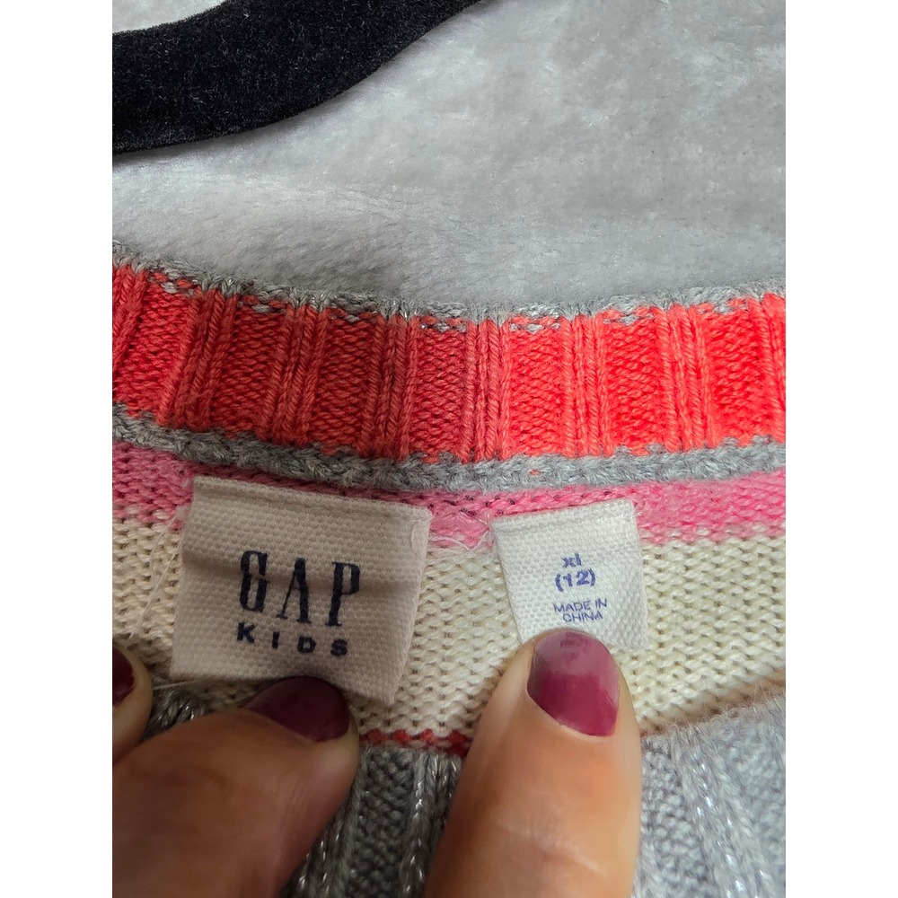 Gap Kids Girls XL 12 Rainbow Stripe Metallic Knit Long Sleeve Sweater DressMulti - Picture 2 of 7